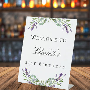 Birthday party lavendel eucalyptus welkom reclamebord met voetstuk