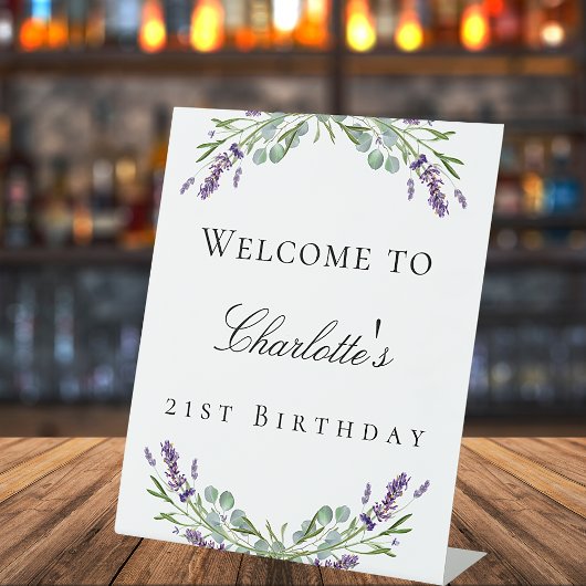 Birthday party lavendel eucalyptus welkom reclamebord met voetstuk