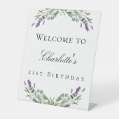 Birthday party lavendel eucalyptus welkom reclamebord met voetstuk (Voorkant)