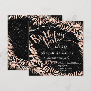 Birthday Party Leaf Wreatter Glitter Black Roos Go Kaart