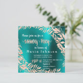 Birthday Party Leafs Wrath Glitter Roos Gold Blauw Kaart (Staand voorkant)