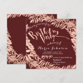 Birthday Party Leafs Wreath Burgundy Roos Gold Kaart (Voorkant / Achterkant)