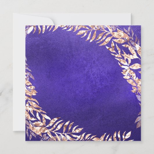 Birthday Party Leafs Wreath Indigo Blue Roos Gold Kaart (Achterkant)