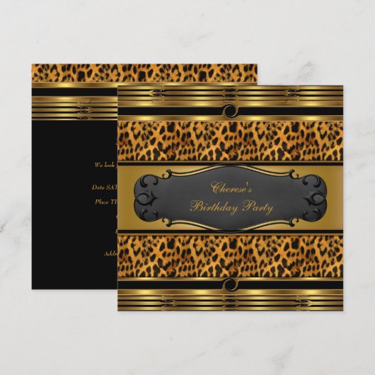 Birthday Party Leopard Animal Prins Gold Black Kaart (Voorkant / Achterkant)