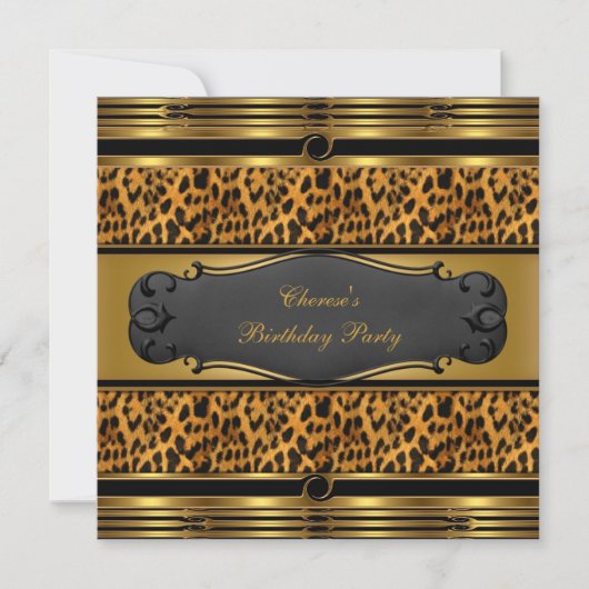 Birthday Party Leopard Animal Prins Gold Black Kaart (Voorkant)