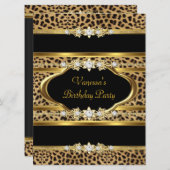 Birthday Party Leopard Gold Black Kaart (Voorkant / Achterkant)
