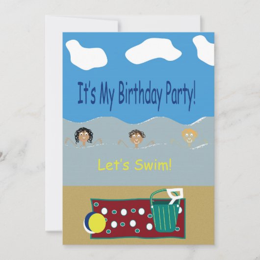 Birthday Party Let's Swim Kaart (Voorkant)