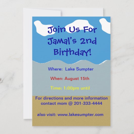 Birthday Party Let's Swim Kaart (Achterkant)