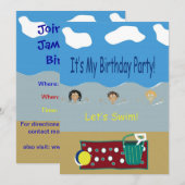 Birthday Party Let's Swim Kaart (Voorkant / Achterkant)