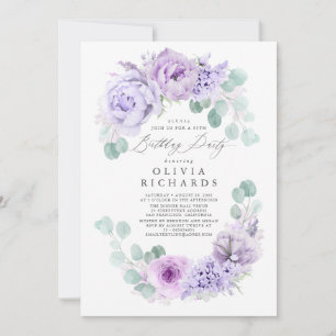 Birthday Party light Purple Flowers Kaart