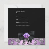 Birthday Party Lila Paars Black Silver Damask Kaart (Achterkant)