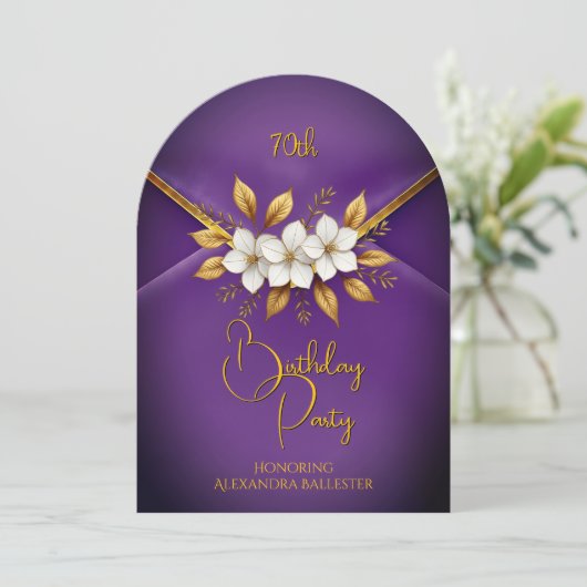 Birthday Party Lilac Flowers Faux Velvet Gold Kaart (Staand voorkant)