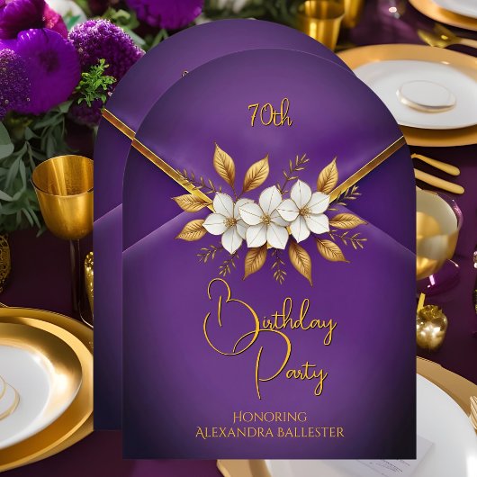 Birthday Party Lilac Flowers Faux Velvet Gold Kaart