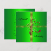 Birthday Party Lime Green Gold Gift Bow Kaart (Voorkant / Achterkant)