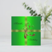 Birthday Party Lime Green Gold Gift Bow Kaart (Staand voorkant)