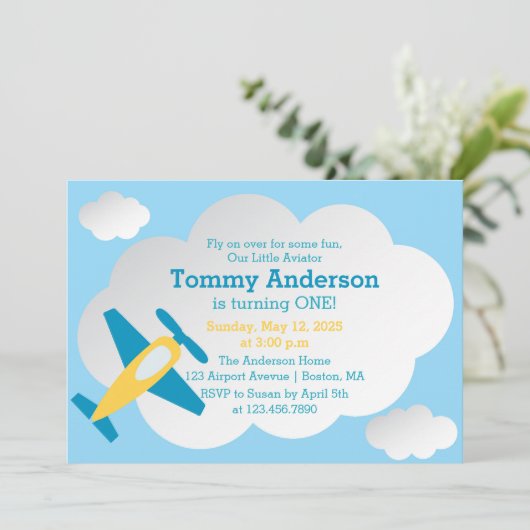 Birthday Party Little Aviator Airplane Kaart (Staand voorkant)
