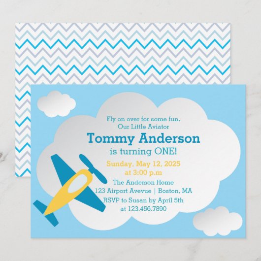 Birthday Party Little Aviator Airplane Kaart (Voorkant / Achterkant)
