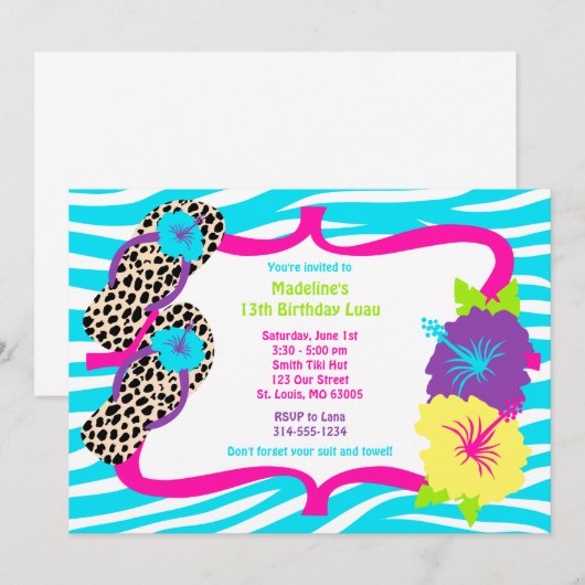 Birthday Party Luau Uitnodiging (Voorkant / Achterkant)