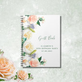 Birthday party lush florals white peach Guest Book Notitieboek