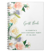 Birthday party lush florals white peach Guest Book Notitieboek (Voorkant)