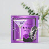 Birthday Party Magenta Paarse Black Shoes Kaart (Staand voorkant)