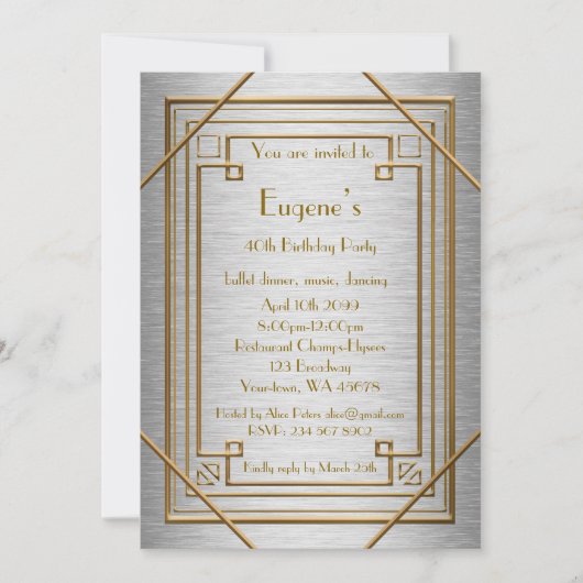 Birthday Party man, Gold Gatsby style, Silver Kaart (Voorkant)