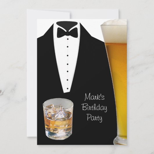 Birthday Party Mans Mannen Beer Scotch Tuxedo Kaart (Voorkant)