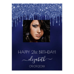 Birthday party marineblauw glitter druppelt foto perfect poster