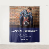 Birthday party marineblauw-witte foto wandkleed (Voorkant)