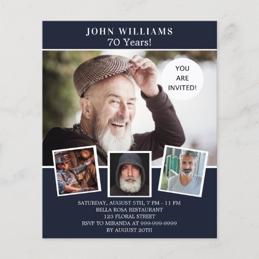 Birthday party marvy blue foto budget uitnodiging flyer (Voorkant)