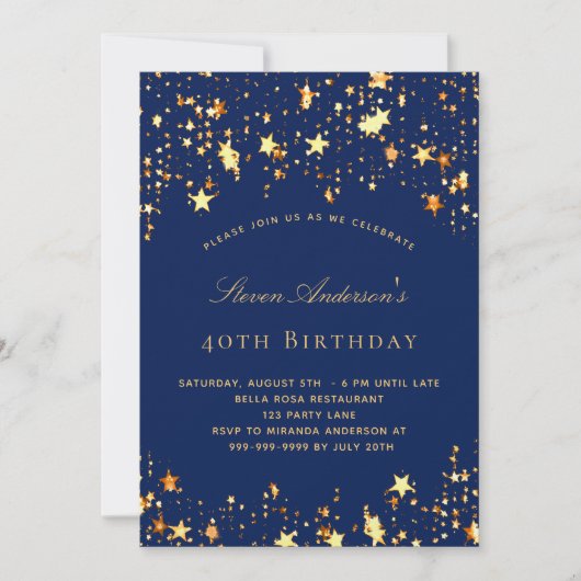 Birthday party marvy blue gold luxesterren kaart (Voorkant)