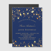Birthday party marvy blue gold luxesterren magnetische uitnodiging (Voorkant / Achterkant)