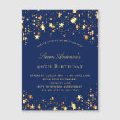 Birthday party marvy blue gold luxesterren magnetische uitnodiging (Voorkant)