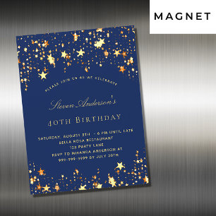 Birthday party marvy blue gold luxesterren magnetische uitnodiging