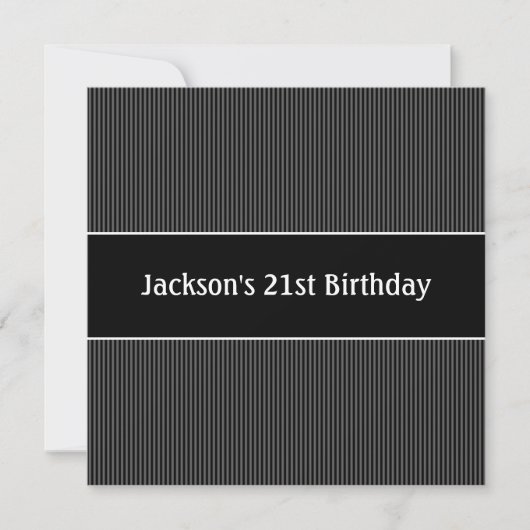 Birthday Party Masculine Black & Grey Stripes Kaart (Voorkant)