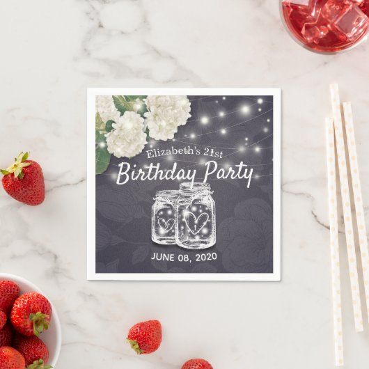 Birthday Party Mason Jars String Lights Flowers Servet (Insitu)