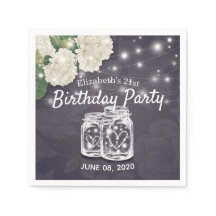 Birthday Party Mason Jars String Lights Flowers