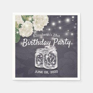 Birthday Party Mason Jars String Lights Flowers Servet
