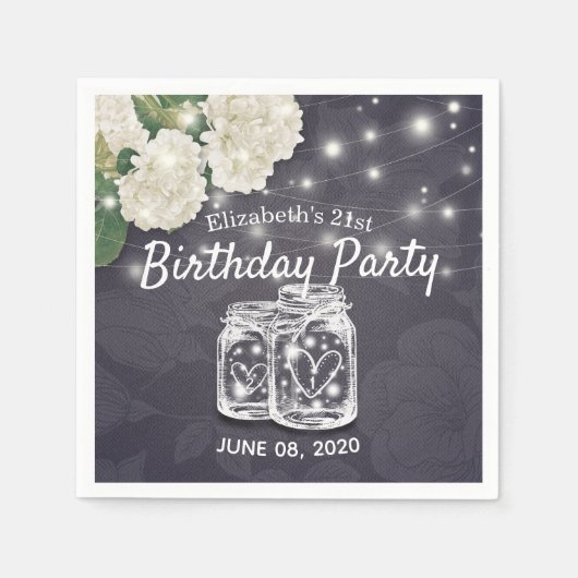 Birthday Party Mason Jars String Lights Flowers Servet (Voorkant)