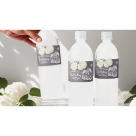 Birthday Party Mason Jars String Lights Flowers Waterfles Etiket