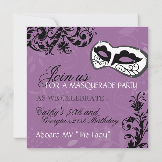 Birthday Party Masquerade Invitation Kaart (Voorkant)