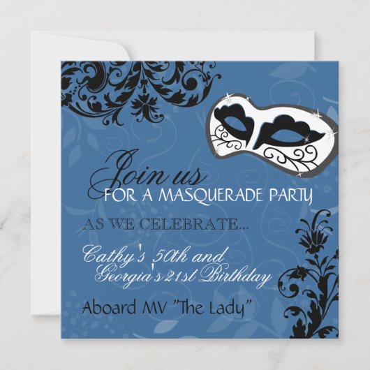 Birthday Party Masquerade Invitation Kaart (Voorkant)