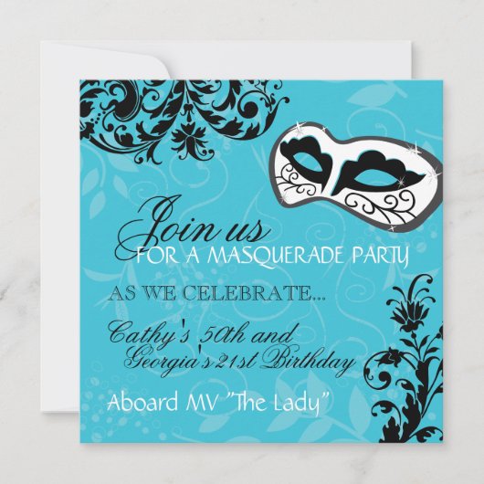 Birthday Party Masquerade Invitation Kaart (Voorkant)
