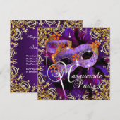 Birthday Party Masquerade Paars Oranje Gold Kaart (Voorkant / Achterkant)