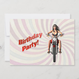 Birthday party met een meisje op een motorfiets kaart