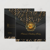 Birthday Party Metal Black Jewel Animal Kaart (Voorkant / Achterkant)