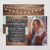 Birthday Party Mint Check Rustic Chalk Foto Kaart (Voorkant / Achterkant)
