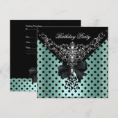 Birthday Party Mint Green Black Spot Polka dots Kaart (Voorkant / Achterkant)