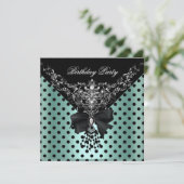 Birthday Party Mint Green Black Spot Polka dots Kaart (Staand voorkant)