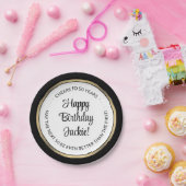 Birthday Party Modern Black, White & Gold Round Papieren Bordje (Feest)